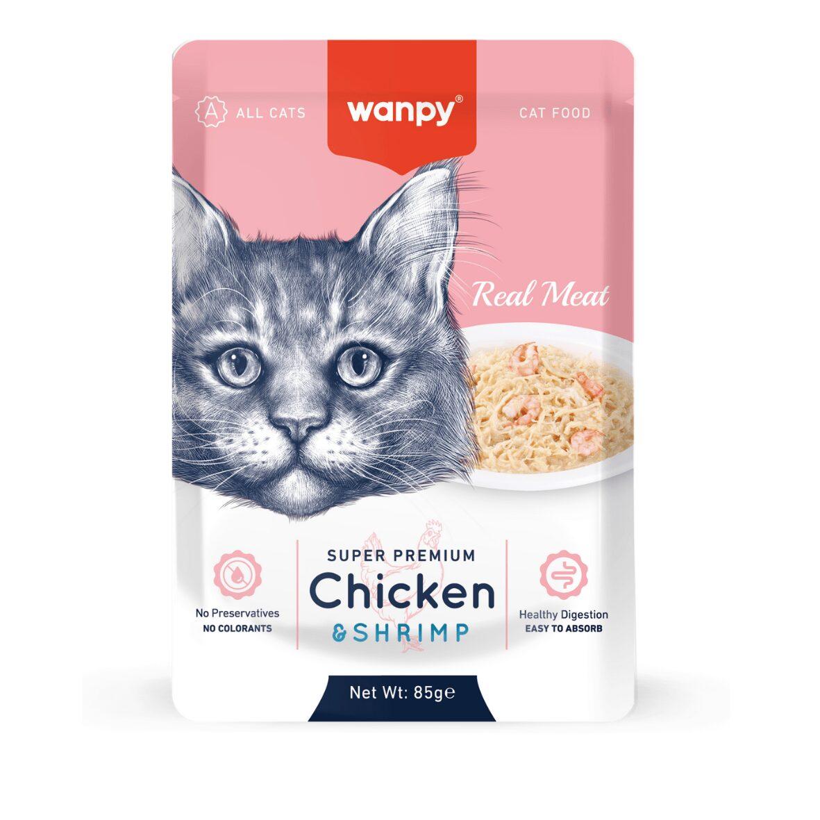 WANPY ADULT CAT REAL MEAT CHICKEN & SHRIMP CAT WET FOOD 85G