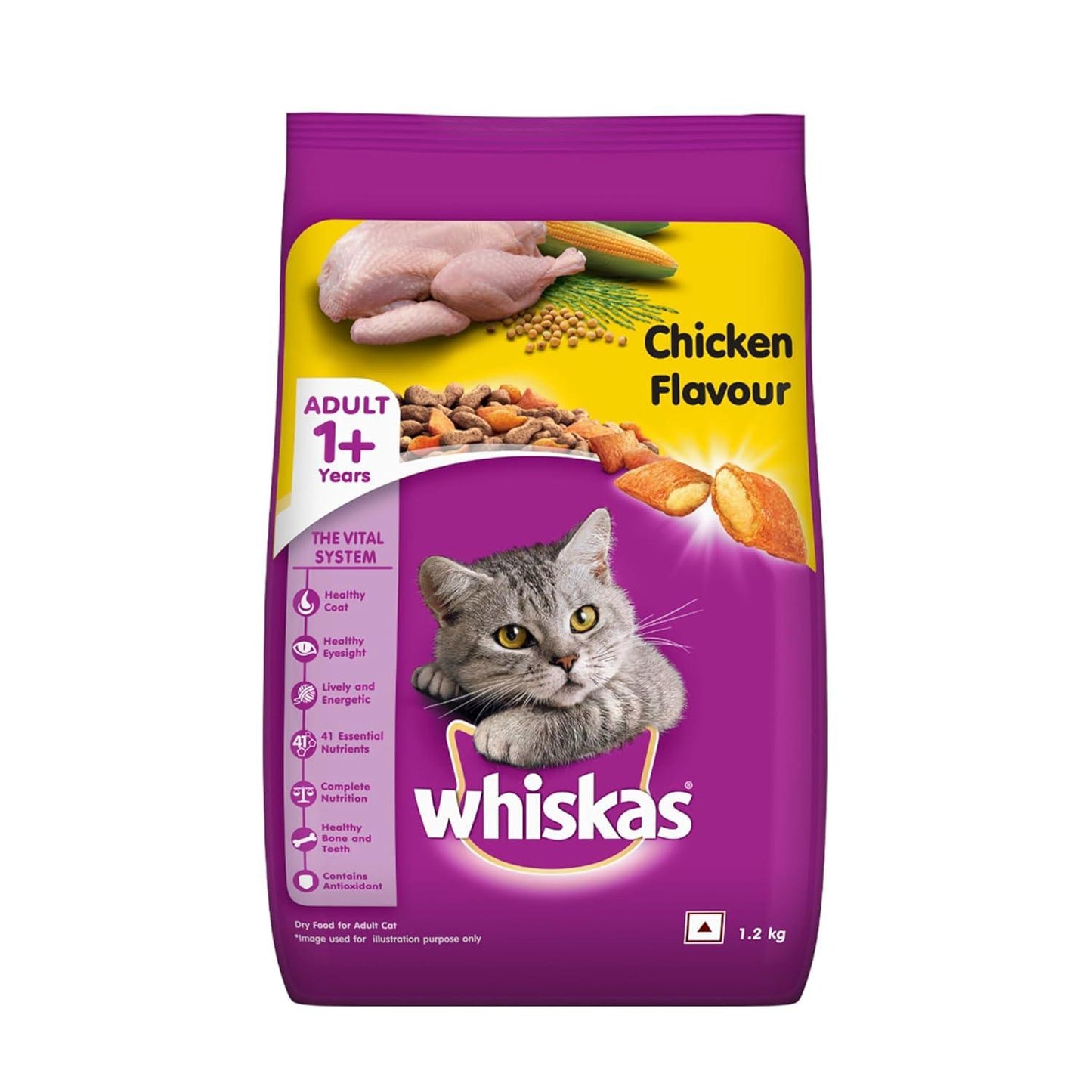 WHISKAS ADULT FOOD CHICKEN 1+ CAT DRY FOOD 1.9KG