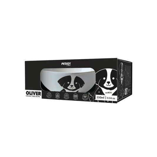 M-PET PETJOY FURRY FEAST CERAMIC BOWL OLIVER - BLACK