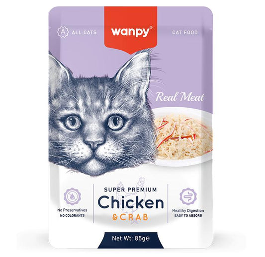 WANPY ADULT CAT REAL MEAT CHICKEN & CRAB CAT WET FOOD 85G