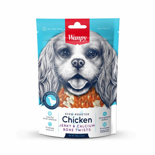 Wanpy Adult Dog Chicken & Calcium Bone Twists 100 g Pouch