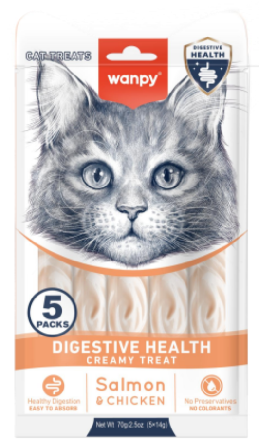Wanpy Adult Cat Functional Creamy Lickable Treat - Salmon & Chicken (Digestive Health) 70 g Pouch