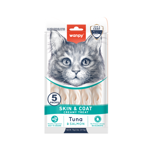 Wanpy Adult Cat Functional Creamy Lickable Treat - Tuna & Salmon (Skin & Coat) 70 g Pouch