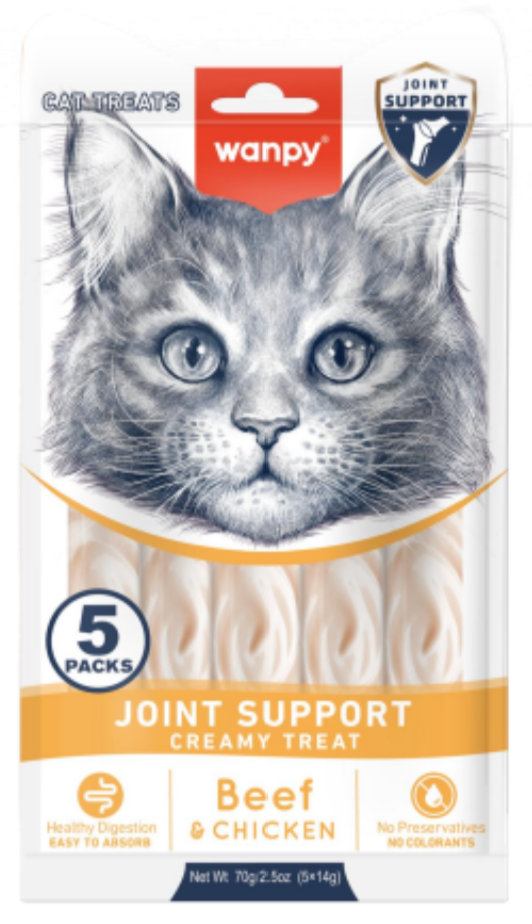 Wanpy Adult Cat Functional Creamy Lickable Treat - Beef & Chicken (Joint Support) 70 g Pouch