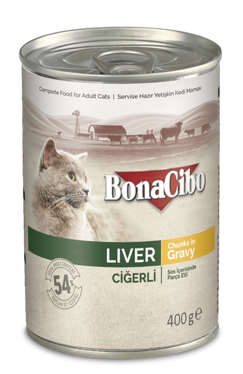 Bonacibo Adult Cat Liver - Chunks In Gravy 400 g Canned