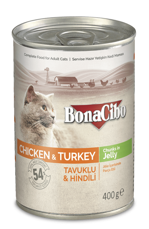 Bonacibo Adult Cat Chicken & Turkey - Chunks in Jelly 400 g Canned