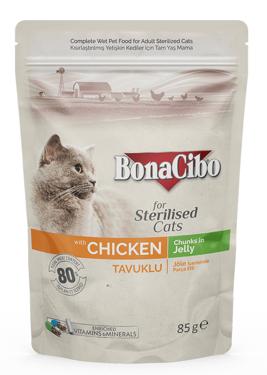 Bonacibo Adult Cat Sterilized Chicken - Chunks In Jelly 85 g Pouch