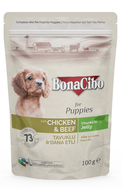 Bonacibo Puppy Chicken & Beef - Chunks In Jelly 100 g Pouch