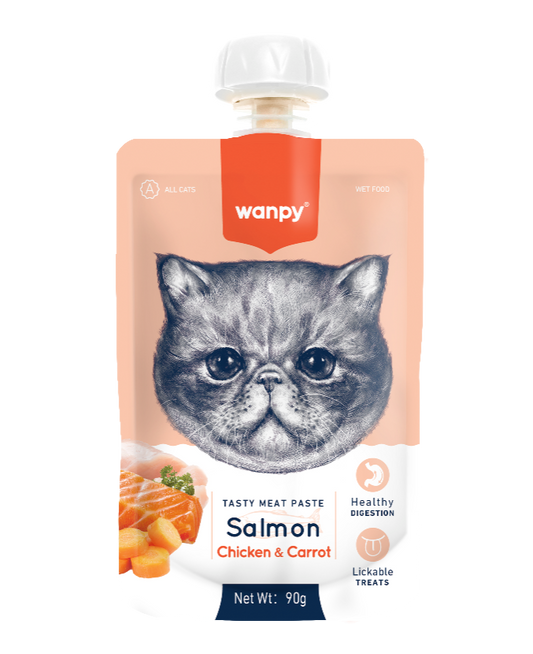 Wanpy Adult Cat Tasty Meat Paste Salmon Chicken & Carrot 90 g Pouch