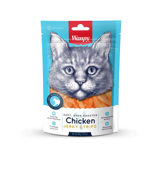 Wanpy Adult Cat Soft Chicken Jerky Strips 80 g Pouch