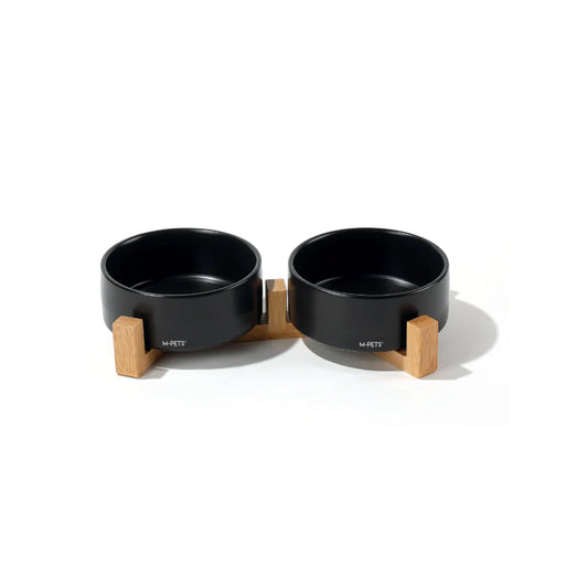 M-PET OPERA CERAMIC BOWL WITH BAMBOO STAND 2X850 ML BLACK