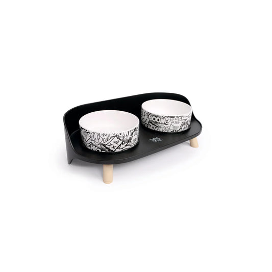 M-PET ALTITUDE URBAN STYLE DOUBLE RAISED PET BOWL BLACK