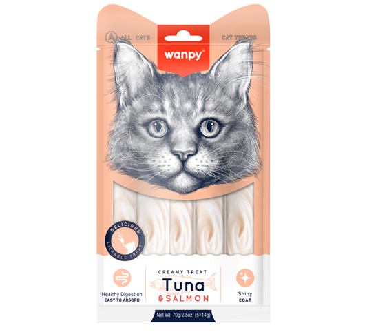 Wanpy Adult Cat Creamy Lickable Treats Tuna & Salmon 70 g Pouch