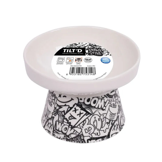 M-PET URBAN STYLE TILT'D RAISED CERAMIC BOWL BLACK & WHITE L