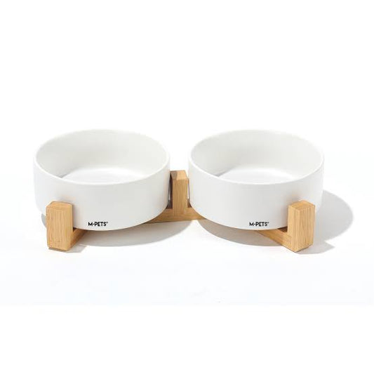 M-PET OPERA CERAMIC BOWL WITH BAMBOO STAND 2X850 ML WHITE