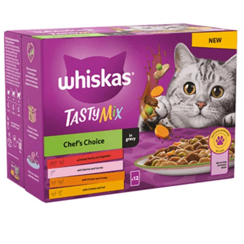 WHISKAS TUNA JELLY CAT 1+ TASTY MIX CHEF'S CATCH OF THE DAY IN GRAVY